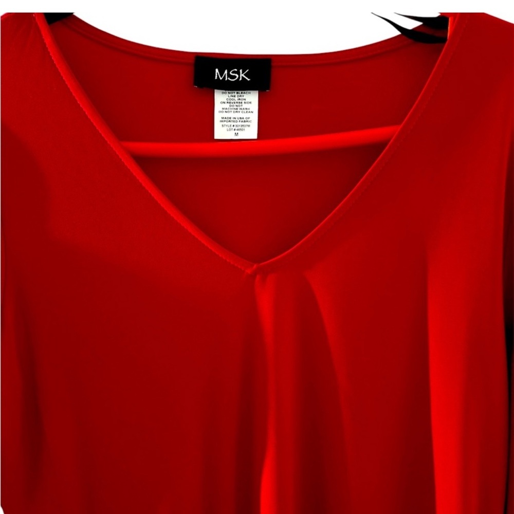 NWT MSK Red V-Neck Blouse With Embellished Beads/Pearl Sleeves Women’s Sz Medium - Picture 3 of 11